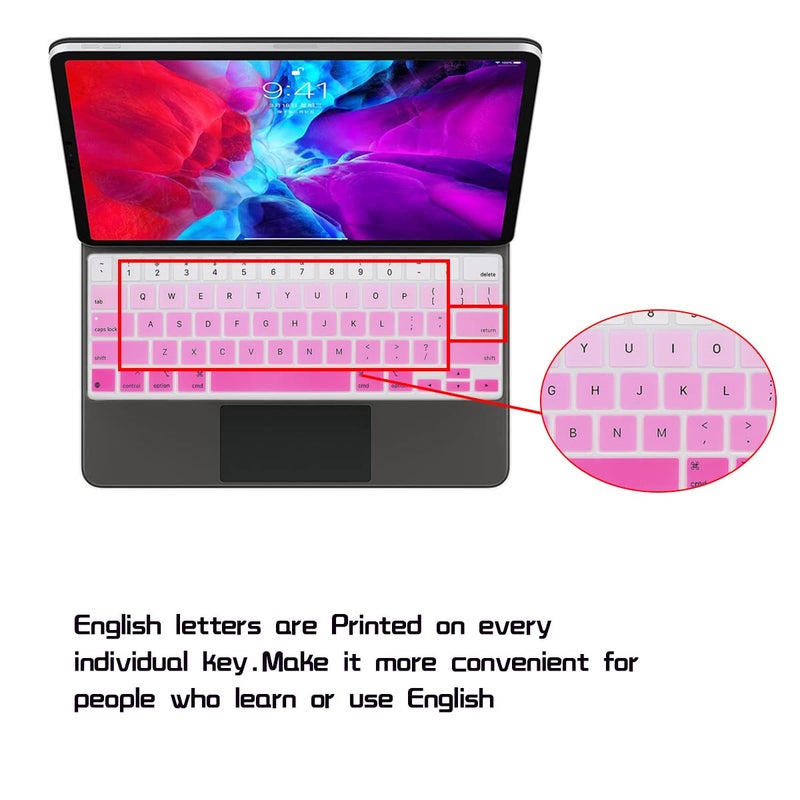 HRH Silicone Magic Keyboard Cover Skin for iPad Pro 12.9 Inch Magic Keyboard(4nd Generation) 2020 Model MXQU2LL/A,for iPad Pro 12.9 Keyboard Protector Accessories-Ombre Pink - Image 1